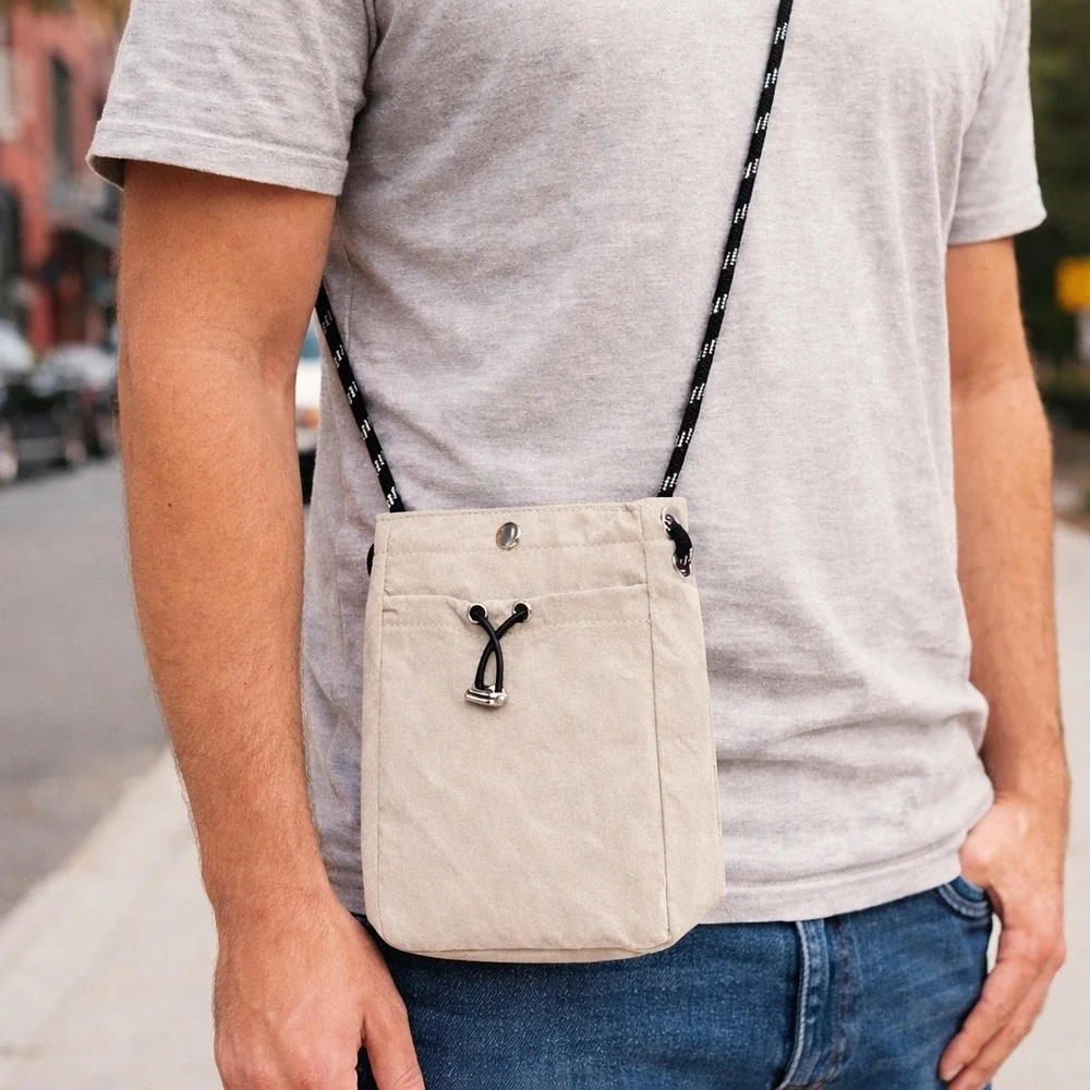 Beige Nylon Utility Crossbody Bag Rope Strap Gorpcore Techwear Pouch‎